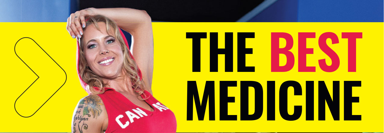 Woman in a red Canada top beside the headline “The Best Medicine”.