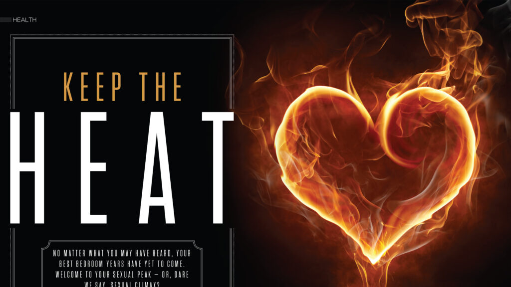 Flaming heart shape made of fire and smoke on a dark background with the text 'Keep the Heat' in large letters.