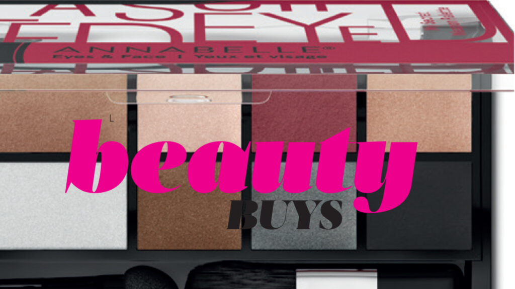 Eyeshadow palette behind the heading “Beauty Buys”.