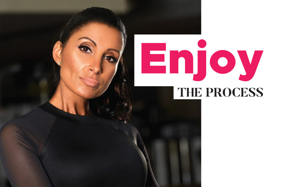 Woman in a black workout top beside the heading “Enjoy the Process”.