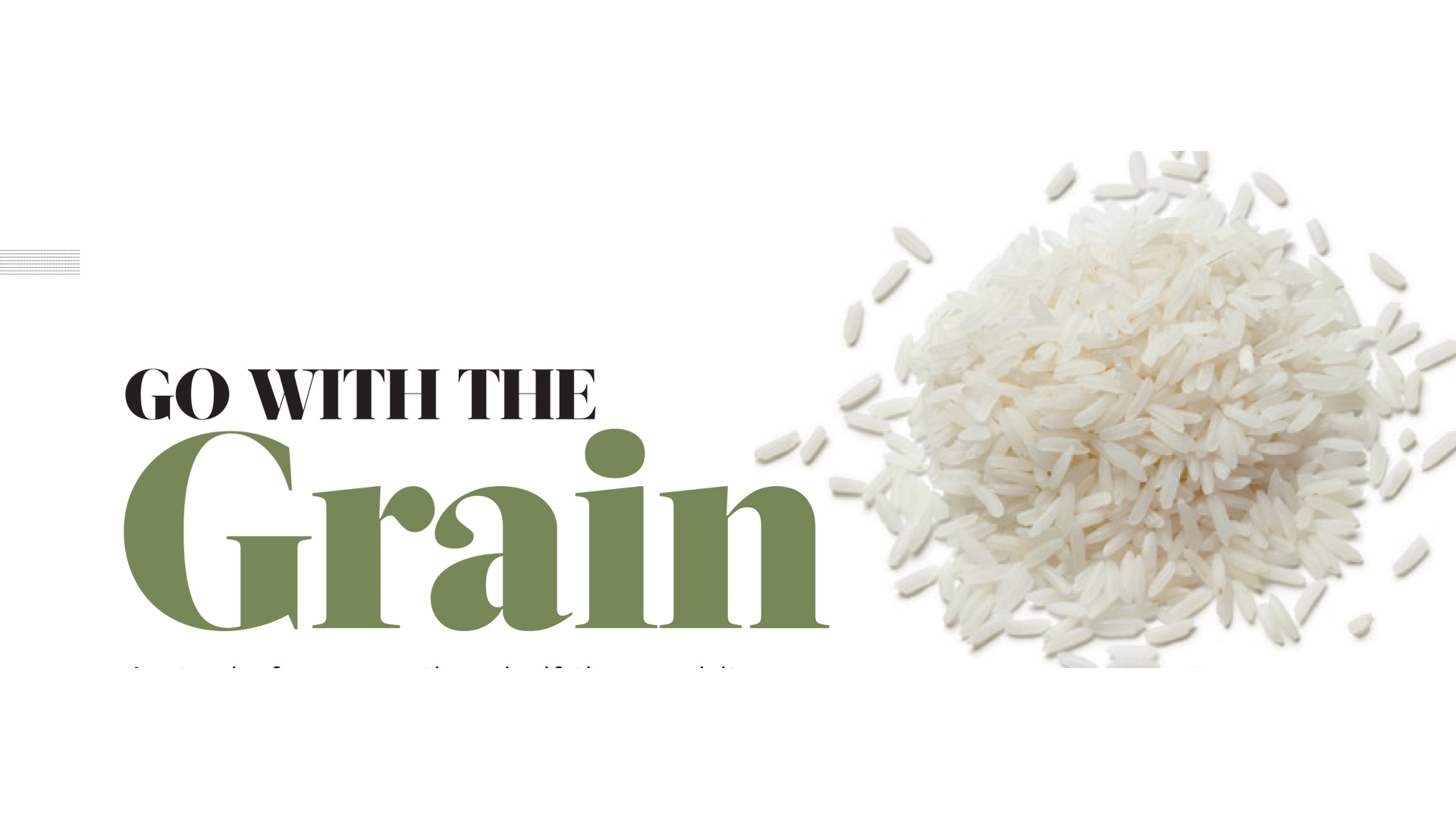 “Go with the Grain” heading beside a pile of white rice.