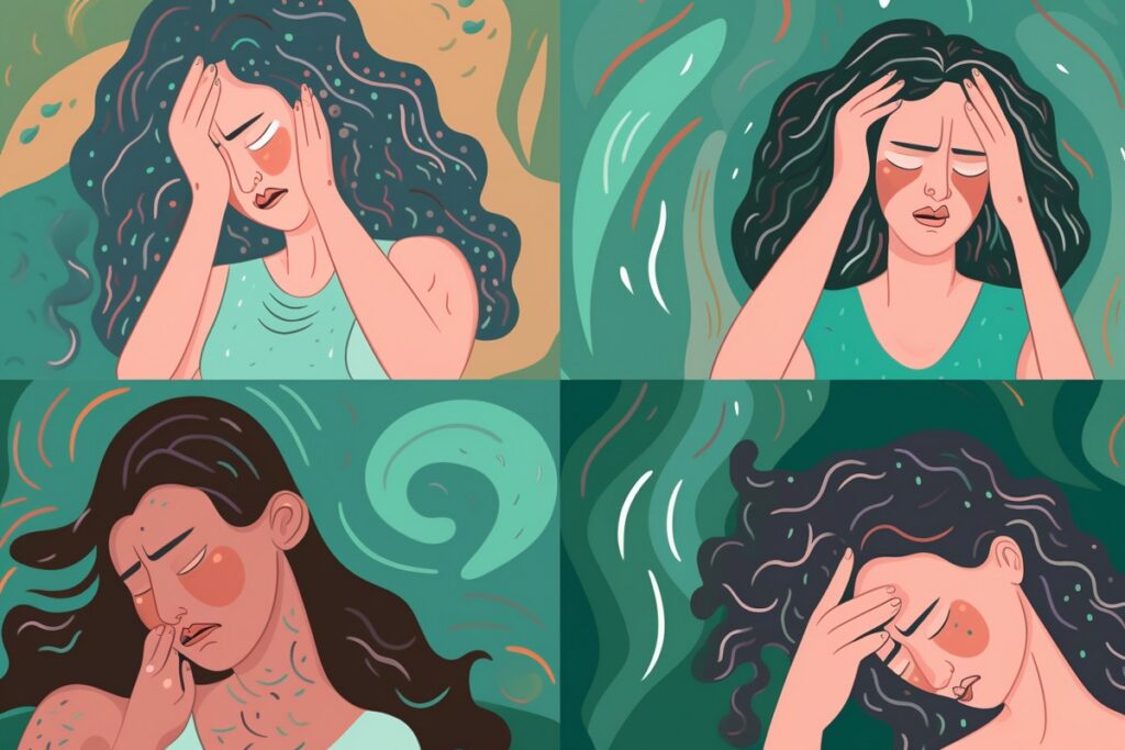 Mature woman experiencing perimenopause symptoms such as hot flashes