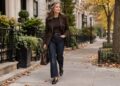 Stylish woman over 40 wearing versatile layered fall clothing