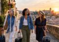 Three women over 40 beginning a meaningful trip together